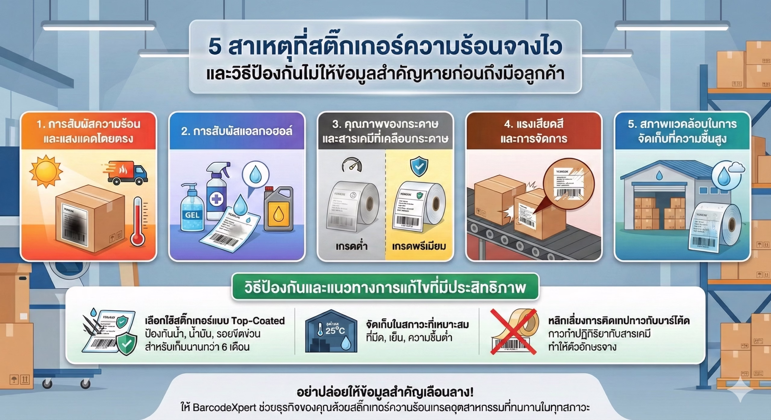 5 สาเหตุที่สติ๊กเกอร์ความร้อนจางไว และวิธีป้องกันไม่ให้ข้อมูลสำคัญหายก่อนถึงมือลูกค้า
