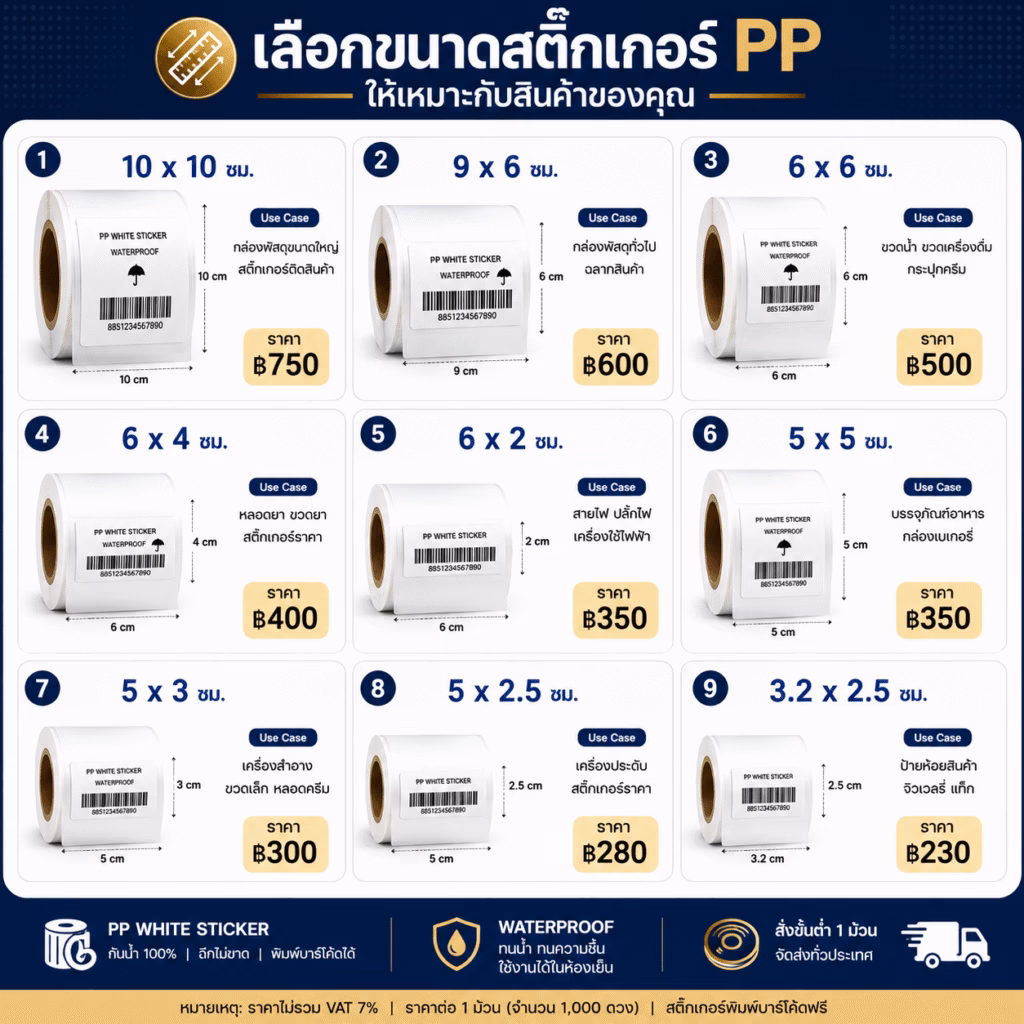 สติ๊กเกอร์ PP กันน้ำ (PP Waterproof Sticker) 01