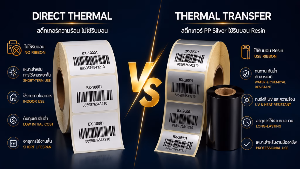 สติ๊กเกอร์ความร้อน (Direct Thermal) กับสติ๊กเกอร์ธรรมดา — ต่างกันอย่างไร และเลือกแบบไหนให้คุ้ม 01