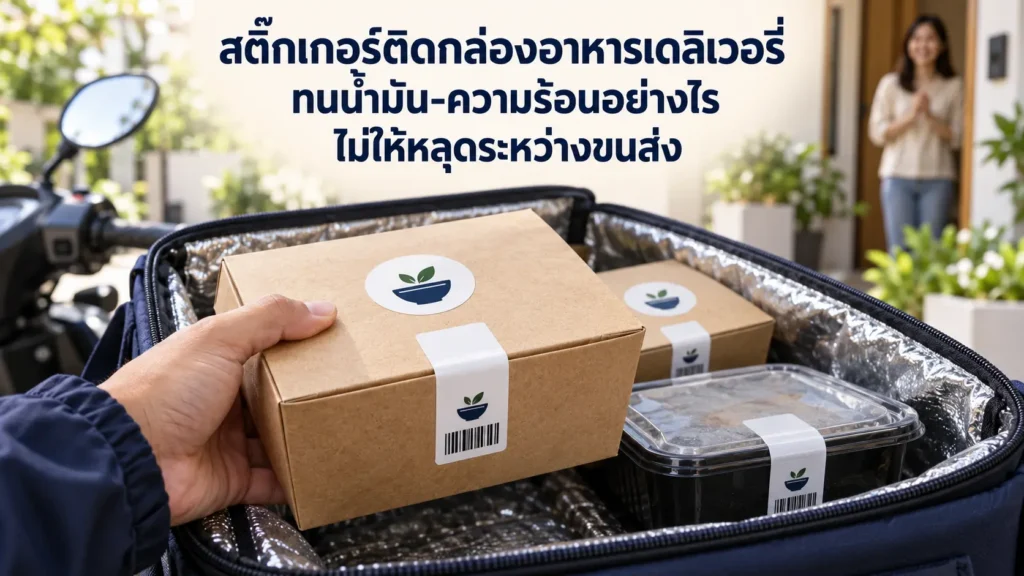 สติ๊กเกอร์ติดกล่องอาหารเดลิเวอรี่ ทนน้ำมัน-ความร้อนอย่างไรไม่ให้หลุดระหว่างขนส่ง