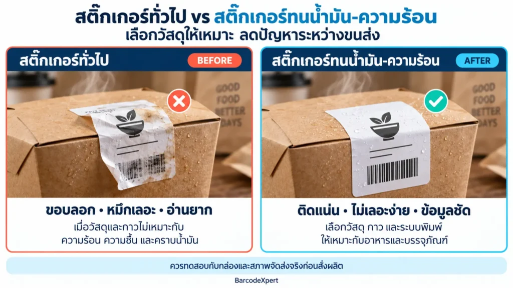 สติ๊กเกอร์ติดกล่องอาหารเดลิเวอรี่ ทนน้ำมัน-ความร้อนอย่างไรไม่ให้หลุดระหว่างขนส่ง